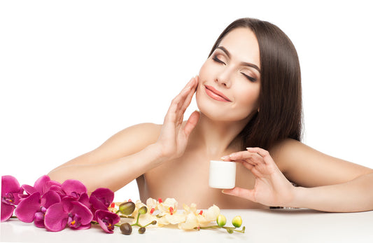 woman touching her face