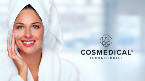 woman smiling touching skin